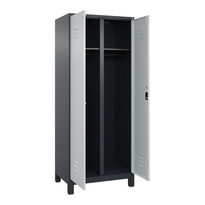 C+P Schwarz-Weiß-Spind Classic PLUS, Füße, 2 Abteile, 1950x800x500mm, 7016/7035 Verschluss Zylinderschloss