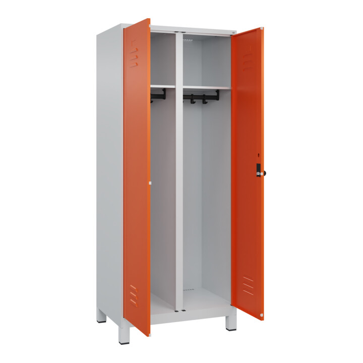 C+P Schwarz-Weiß-Spind Classic PLUS, Füße, 2 Abteile, 1950x800x500mm, 7035/2004 Verschluss Sicherheits-Drehriegel