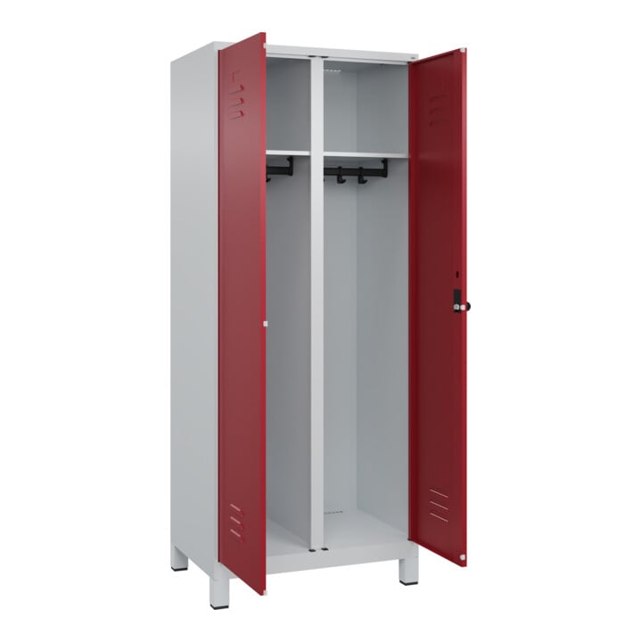 C+P Schwarz-Weiß-Spind Classic PLUS, Füße, 2 Abteile, 1950x800x500mm, 7035/3003 Verschluss Sicherheits-Drehriegel