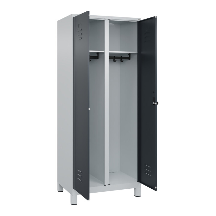 C+P Schwarz-Weiß-Spind Classic PLUS, Füße, 2 Abteile, 1950x800x500mm, 7035/7016 Verschluss Sicherheits-Drehriegel