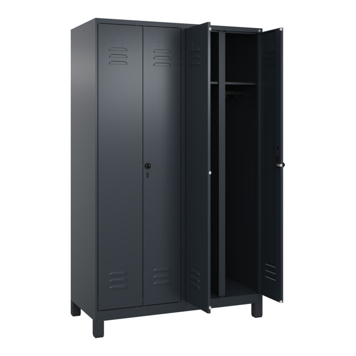 C+P Schwarz-Weiß-Spind Classic PLUS, Füße, 4 Abteile, 1950x1200x500mm, 7016/7016 Verschluss Sicherheits-Drehriegel