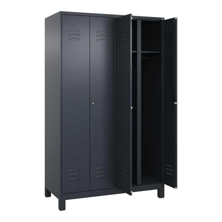 C+P Schwarz-Weiß-Spind Classic PLUS, Füße, 4 Abteile, 1950x1200x500mm, 7016/7016 Verschluss Zylinderschloss