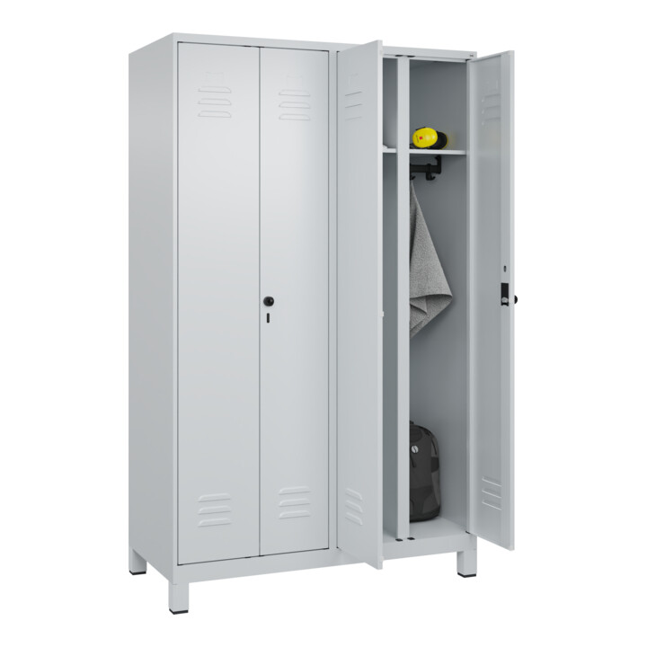 C+P Schwarz-Weiß-Spind Classic PLUS, Füße, 4 Abteile, 1950x1200x500mm, 7035/7035 Verschluss Sicherheits-Drehriegel
