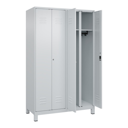 C+P Schwarz-Weiß-Spind Classic PLUS, Füße, 4 Abteile, 1950x1200x500mm, 7035/7035 Verschluss Zylinderschloss