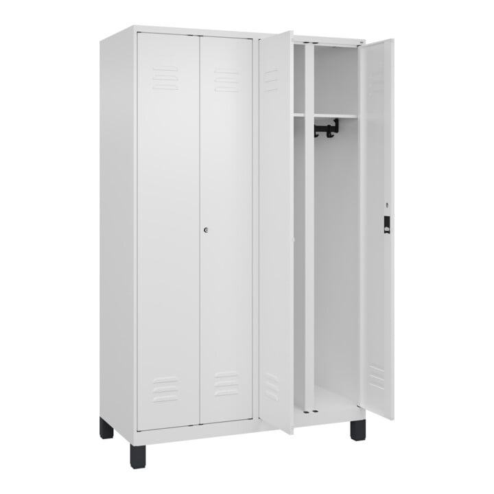 C+P Schwarz-Weiß-Spind Classic PLUS, Füße, 4 Abteile, 1950x1200x500mm, 9016/9016 Verschluss Zylinderschloss