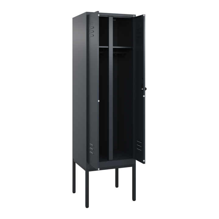 C+P Schwarz-Weiß-Spind Classic PLUS, Gestell, 2 Abteile, 2120x600x500mm, 7016/70 Front RAL 7016 Anthrazitgrau Verschluss Sicherheits-Drehriegel