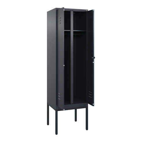 C+P Schwarz-Weiß-Spind Classic PLUS, Gestell, 2 Abteile, 2120x600x500mm, 7016/70 Front RAL 7016 Anthrazitgrau Verschluss Sicherheits-Drehriegel