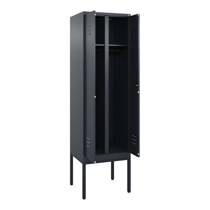 C+P Schwarz-Weiß-Spind Classic PLUS, Gestell, 2 Abteile, 2120x600x500mm, 7016/70 Front RAL 7016 Anthrazitgrau Verschluss Zylinderschloss
