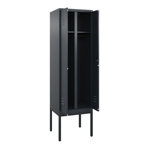 C+P Schwarz-Weiß-Spind Classic PLUS, Gestell, 2 Abteile, 2120x600x500mm, 7016/70 Front RAL 7016 Anthrazitgrau Verschluss Zylinderschloss