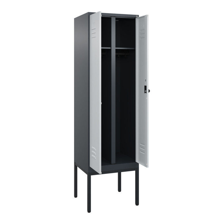 C+P Schwarz-Weiß-Spind Classic PLUS, Gestell, 2 Abteile, 2120x600x500mm, 7016/70 Front RAL 7035 Lichtgrau Verschluss Sicherheits-Drehriegel