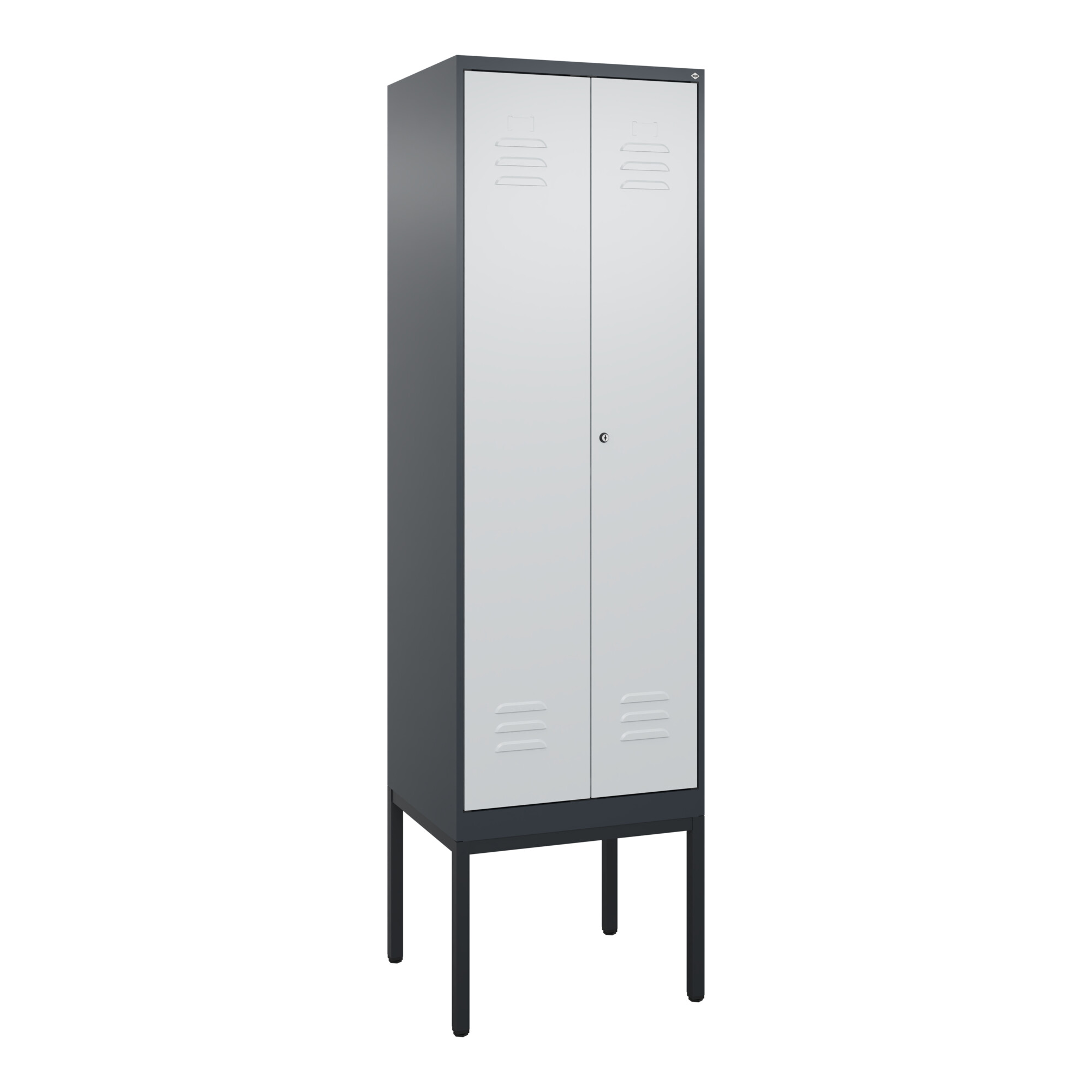 C+P Schwarz-Weiß-Spind Classic PLUS, Gestell, 2 Abteile, 2120x600x500mm, 7016/70 Front RAL 7035 Lichtgrau Verschluss Zylinderschloss ; C + P Möbelsyst