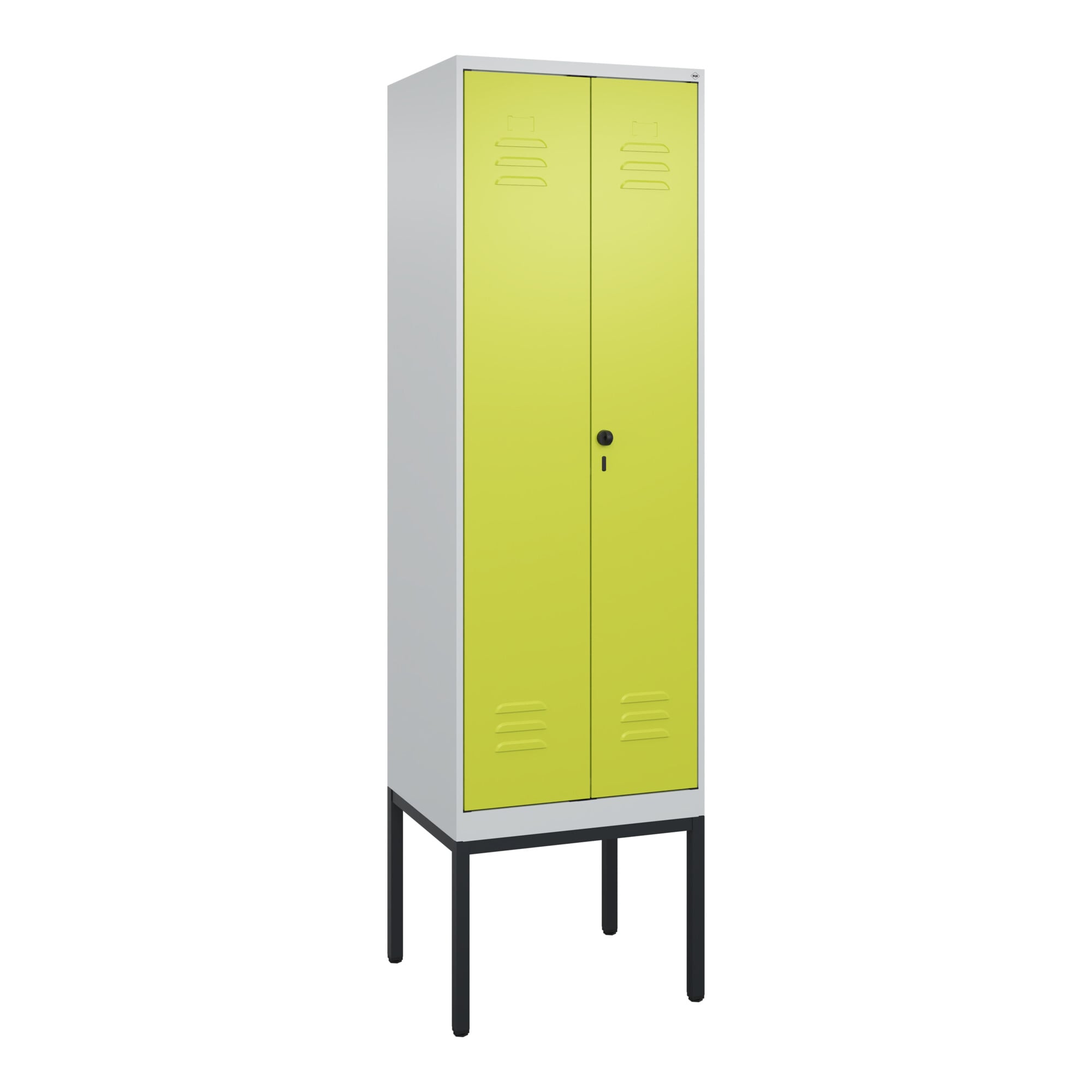 C+P Schwarz-Weiß-Spind Classic PLUS, Gestell, 2 Abteile, 2120x600x500mm, 7035/00 Front 1108060 RDS Viridingrün Verschluss Sicherheits-Drehriegel ; C +