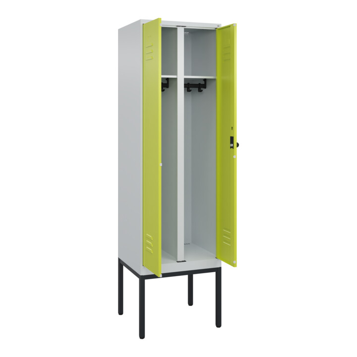 C+P Schwarz-Weiß-Spind Classic PLUS, Gestell, 2 Abteile, 2120x600x500mm, 7035/00 Front 1108060 RDS Viridingrün Verschluss Sicherheits-Drehriegel