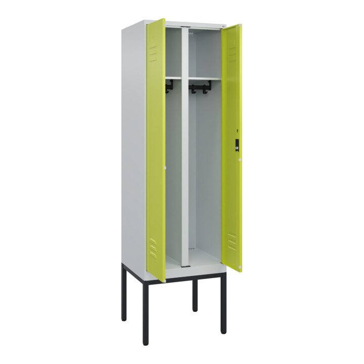 C+P Schwarz-Weiß-Spind Classic PLUS, Gestell, 2 Abteile, 2120x600x500mm, 7035/00 Front 1108060 RDS Viridingrün Verschluss Zylinderschloss