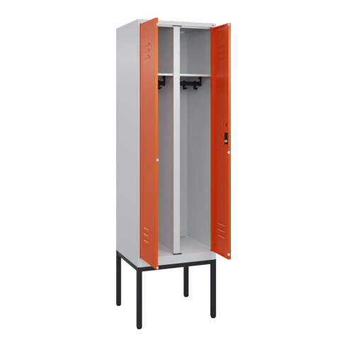 C+P Schwarz-Weiß-Spind Classic PLUS, Gestell, 2 Abteile, 2120x600x500mm, 7035/20 Front RAL 2004 Reinorange Verschluss Zylinderschloss