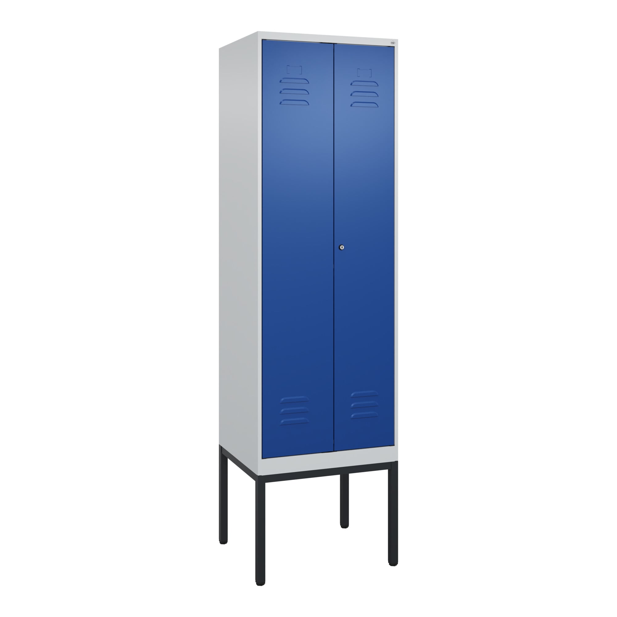 C+P Schwarz-Weiß-Spind Classic PLUS, Gestell, 2 Abteile, 2120x600x500mm, 7035/50 Front RAL 5010 Enzianblau Verschluss Zylinderschloss ; C + P Möbelsys