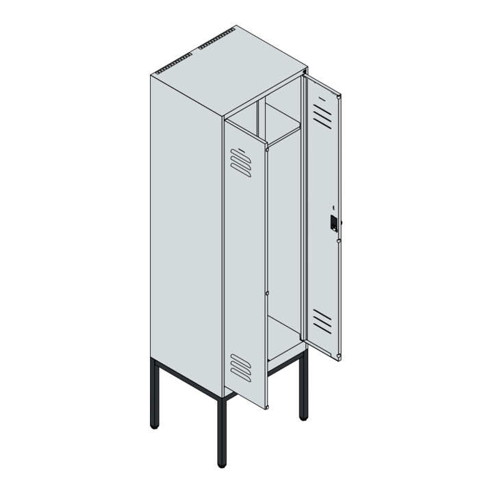C+P Schwarz-Weiß-Spind Classic PLUS, Gestell, 2 Abteile, 2120x600x500mm, 7035/50 Front RAL 5023 Fernblau Verschluss Zylinderschloss