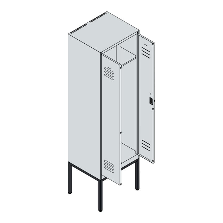 C+P Schwarz-Weiß-Spind Classic PLUS, Gestell, 2 Abteile, 2120x600x500mm, 7035/60 Front RAL 6011 Resedagrün Verschluss Zylinderschloss