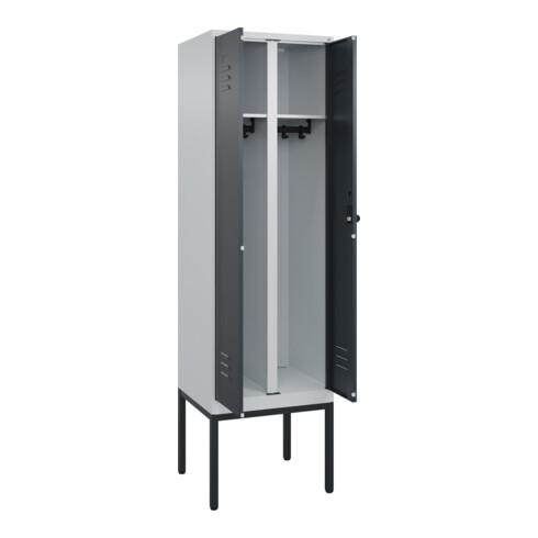 C+P Schwarz-Weiß-Spind Classic PLUS, Gestell, 2 Abteile, 2120x600x500mm, 7035/70 Front RAL 7016 Anthrazitgrau Verschluss Sicherheits-Drehriegel