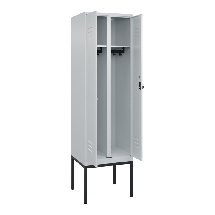 C+P Schwarz-Weiß-Spind Classic PLUS, Gestell, 2 Abteile, 2120x600x500mm, 7035/70 Front RAL 7035 Lichtgrau Verschluss Sicherheits-Drehriegel