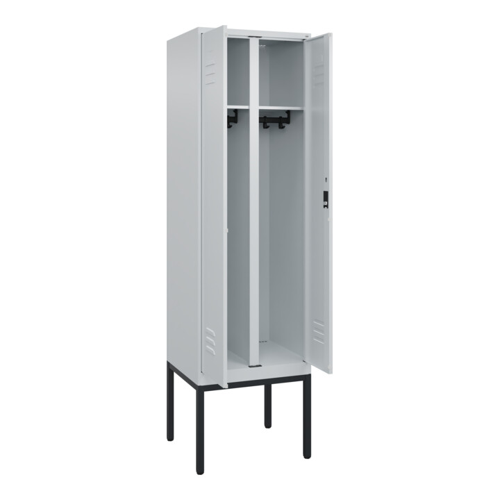 C+P Schwarz-Weiß-Spind Classic PLUS, Gestell, 2 Abteile, 2120x600x500mm, 7035/70 Front RAL 7035 Lichtgrau Verschluss Zylinderschloss
