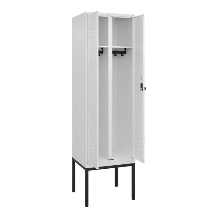 C+P Schwarz-Weiß-Spind Classic PLUS, Gestell, 2 Abteile, 2120x600x500mm, 9016/90 Front RAL 9016 Verkehrsweiß Verschluss Sicherheits-Drehriegel
