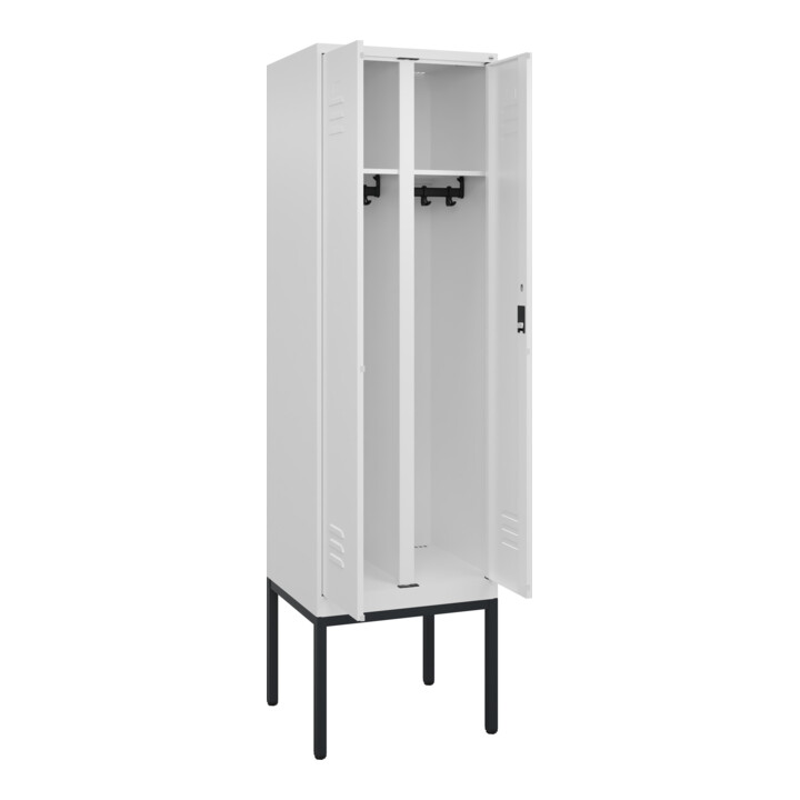 C+P Schwarz-Weiß-Spind Classic PLUS, Gestell, 2 Abteile, 2120x600x500mm, 9016/90 Front RAL 9016 Verkehrsweiß Verschluss Zylinderschloss