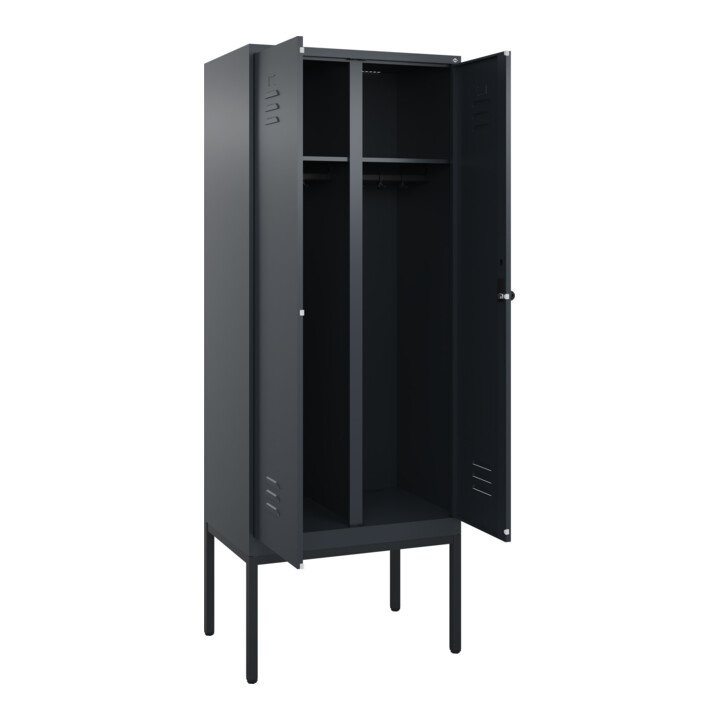 C+P Schwarz-Weiß-Spind Classic PLUS, Gestell, 2 Abteile, 2120x800x500mm, 7016/70 Front RAL 7016 Anthrazitgrau Verschluss Sicherheits-Drehriegel