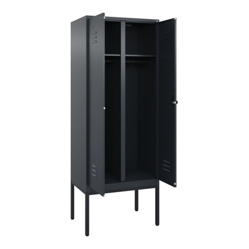C+P Schwarz-Weiß-Spind Classic PLUS, Gestell, 2 Abteile, 2120x800x500mm, 7016/70 Front RAL 7016 Anthrazitgrau Verschluss Sicherheits-Drehriegel
