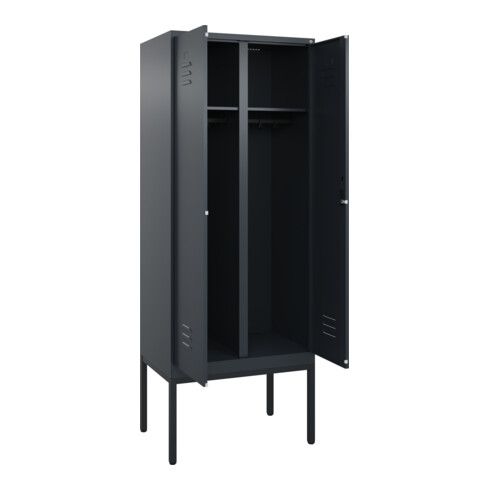 C+P Schwarz-Weiß-Spind Classic PLUS, Gestell, 2 Abteile, 2120x800x500mm, 7016/70 Front RAL 7016 Anthrazitgrau Verschluss Zylinderschloss