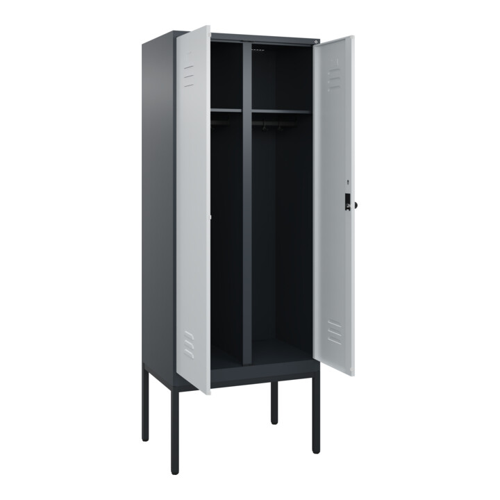 C+P Schwarz-Weiß-Spind Classic PLUS, Gestell, 2 Abteile, 2120x800x500mm, 7016/70 Front RAL 7035 Lichtgrau Verschluss Sicherheits-Drehriegel