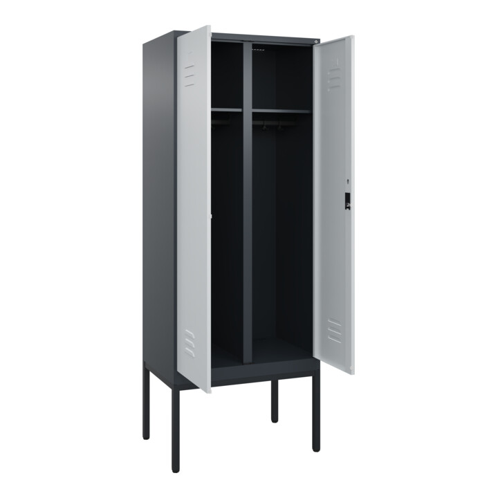 C+P Schwarz-Weiß-Spind Classic PLUS, Gestell, 2 Abteile, 2120x800x500mm, 7016/70 Front RAL 7035 Lichtgrau Verschluss Zylinderschloss