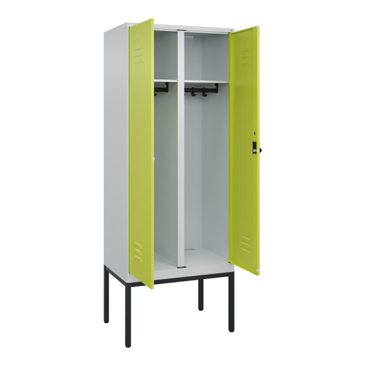 C+P Schwarz-Weiß-Spind Classic PLUS, Gestell, 2 Abteile, 2120x800x500mm, 7035/00 Front 1108060 RDS Viridingrün Verschluss Sicherheits-Drehriegel