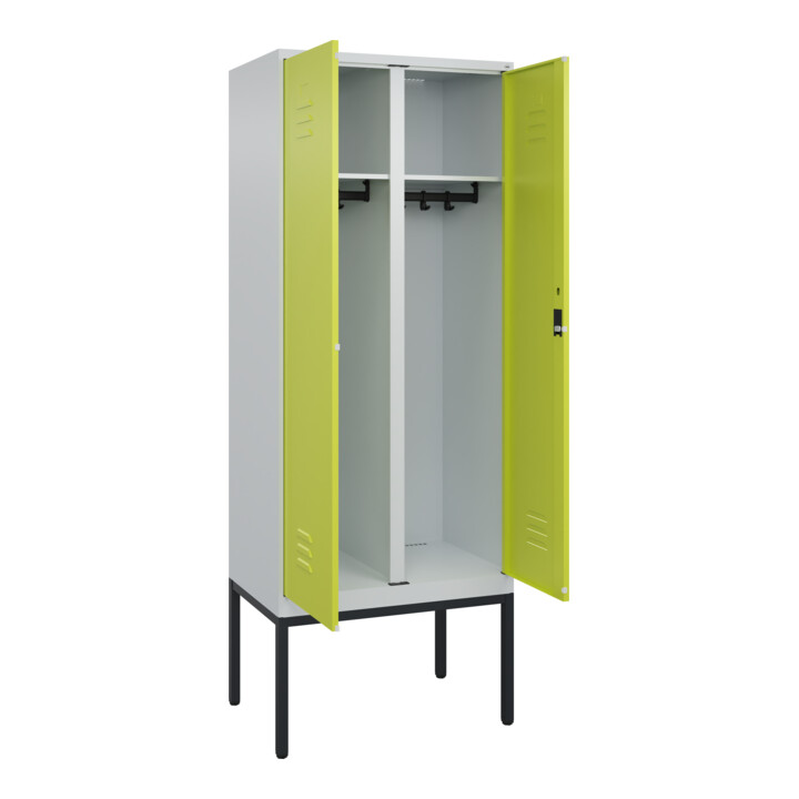 C+P Schwarz-Weiß-Spind Classic PLUS, Gestell, 2 Abteile, 2120x800x500mm, 7035/00 Front 1108060 RDS Viridingrün Verschluss Zylinderschloss