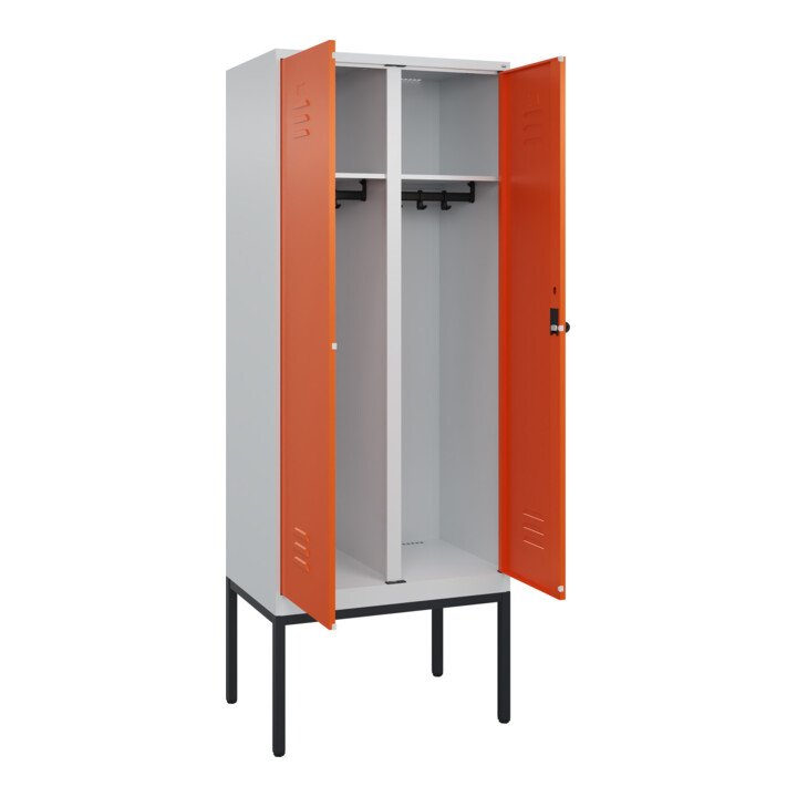 C+P Schwarz-Weiß-Spind Classic PLUS, Gestell, 2 Abteile, 2120x800x500mm, 7035/20 Front RAL 2004 Reinorange Verschluss Sicherheits-Drehriegel