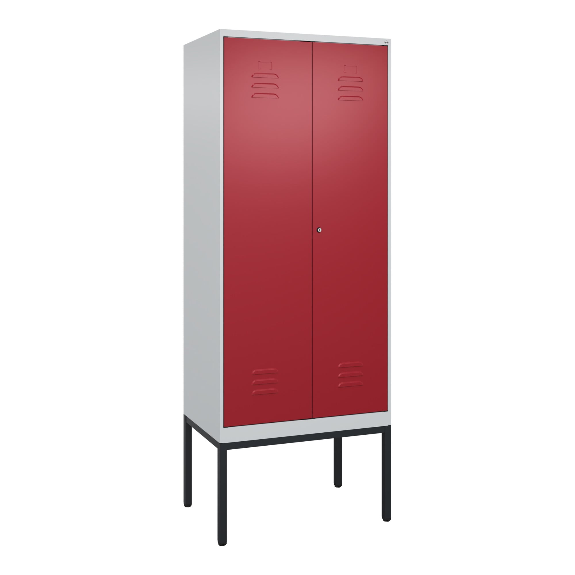 C+P Schwarz-Weiß-Spind Classic PLUS, Gestell, 2 Abteile, 2120x800x500mm, 7035/30 Front RAL 3003 Rubinrot Verschluss Zylinderschloss ; C + P Möbelsyste