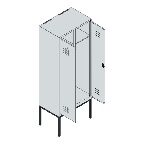 C+P Schwarz-Weiß-Spind Classic PLUS, Gestell, 2 Abteile, 2120x800x500mm, 7035/50 Front RAL 5010 Enzianblau Verschluss Sicherheits-Drehriegel