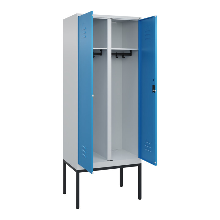 C+P Schwarz-Weiß-Spind Classic PLUS, Gestell, 2 Abteile, 2120x800x500mm, 7035/50 Front RAL 5012 Lichtblau Verschluss Zylinderschloss