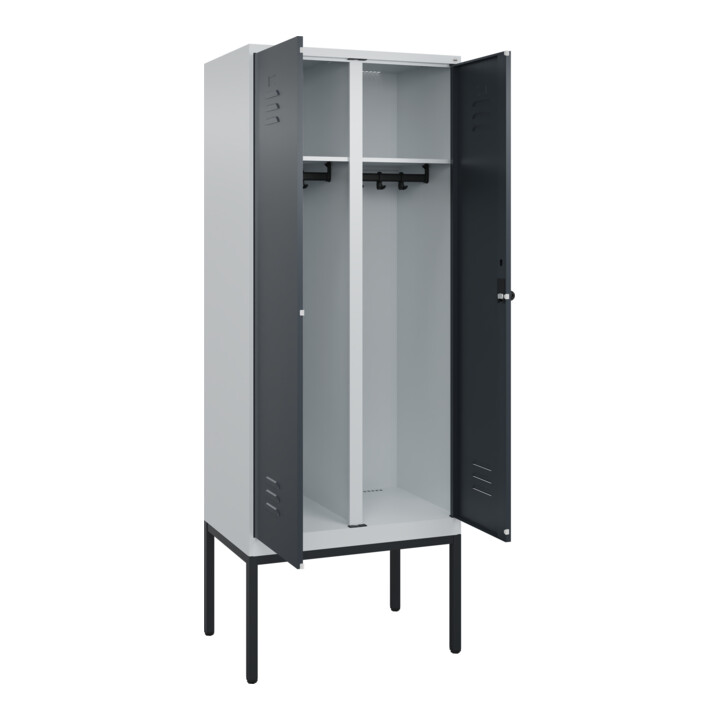 C+P Schwarz-Weiß-Spind Classic PLUS, Gestell, 2 Abteile, 2120x800x500mm, 7035/70 Front RAL 7016 Anthrazitgrau Verschluss Sicherheits-Drehriegel