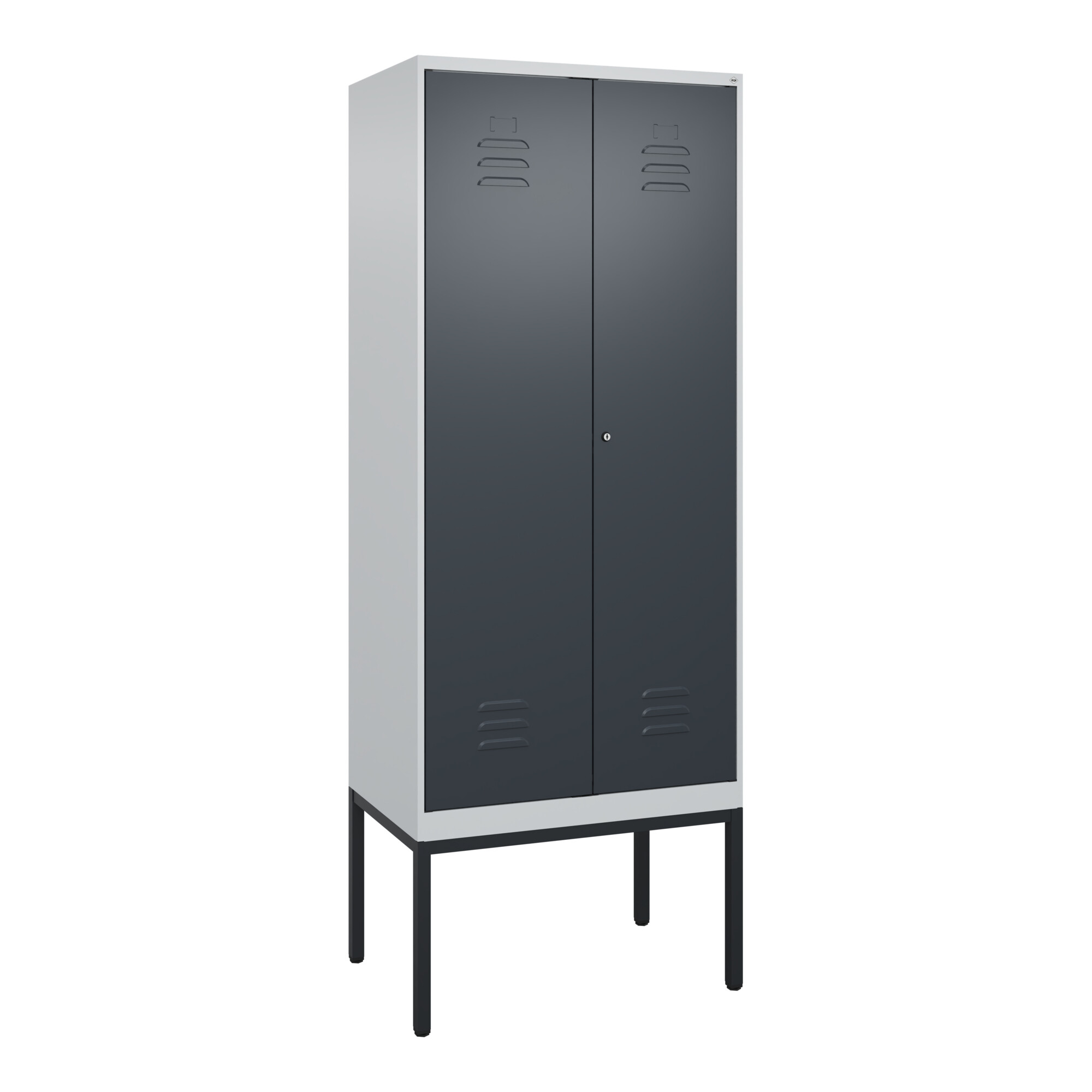 C+P Schwarz-Weiß-Spind Classic PLUS, Gestell, 2 Abteile, 2120x800x500mm, 7035/70 Front RAL 7016 Anthrazitgrau Verschluss Zylinderschloss ; C + P Möbel