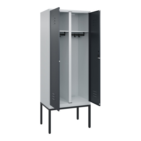 C+P Schwarz-Weiß-Spind Classic PLUS, Gestell, 2 Abteile, 2120x800x500mm, 7035/70 Front RAL 7016 Anthrazitgrau Verschluss Zylinderschloss