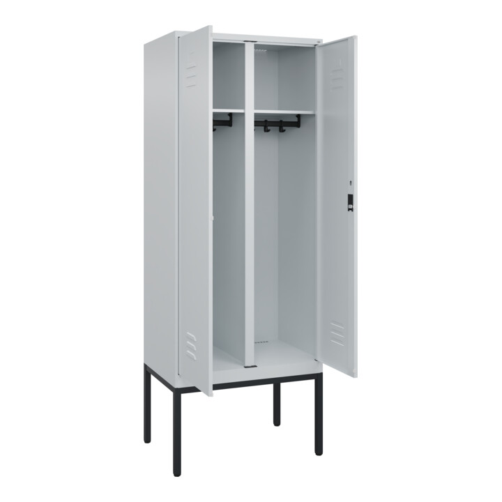 C+P Schwarz-Weiß-Spind Classic PLUS, Gestell, 2 Abteile, 2120x800x500mm, 7035/70 Front RAL 7035 Lichtgrau Verschluss Zylinderschloss