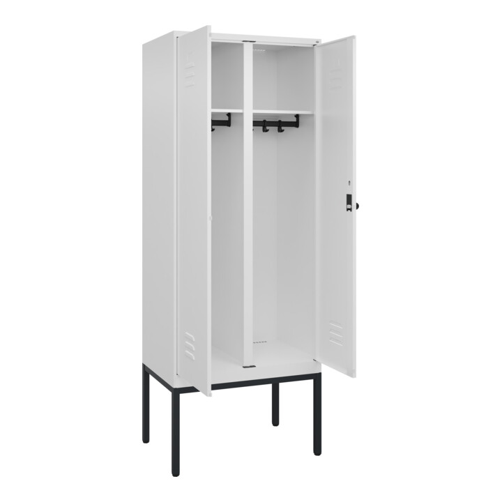 C+P Schwarz-Weiß-Spind Classic PLUS, Gestell, 2 Abteile, 2120x800x500mm, 9016/90 Front RAL 9016 Verkehrsweiß Verschluss Sicherheits-Drehriegel