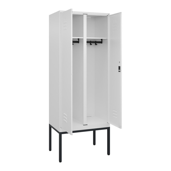 C+P Schwarz-Weiß-Spind Classic PLUS, Gestell, 2 Abteile, 2120x800x500mm, 9016/90 Front RAL 9016 Verkehrsweiß Verschluss Zylinderschloss