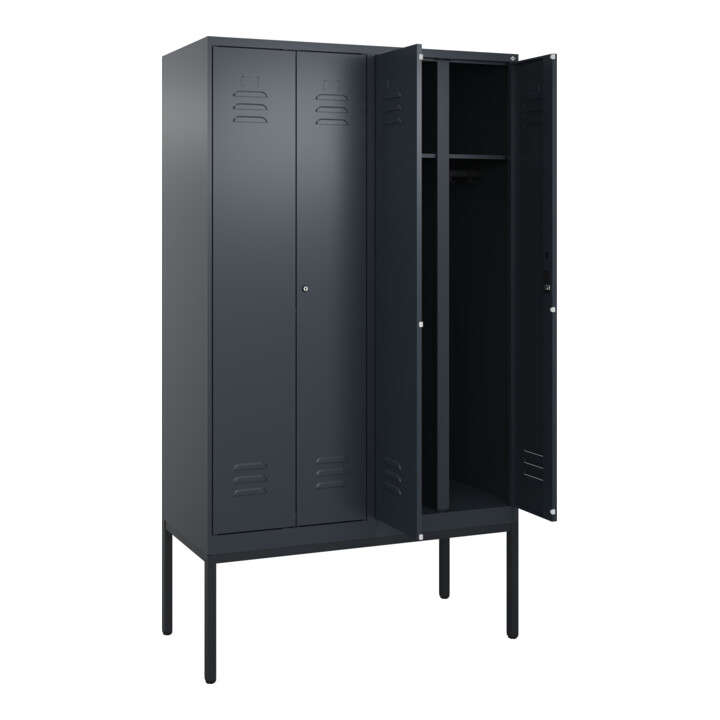 C+P Schwarz-Weiß-Spind Classic PLUS, Gestell, 4 Abteile, 2120x1200x500mm, 7016/7 Front RAL 7016 Anthrazitgrau Verschluss Zylinderschloss