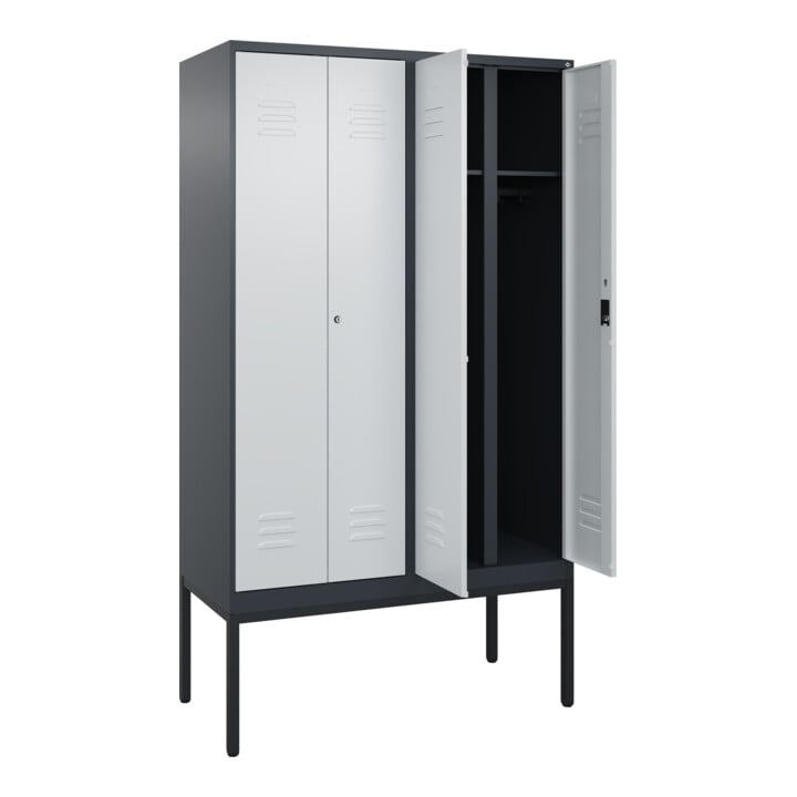 C+P Schwarz-Weiß-Spind Classic PLUS, Gestell, 4 Abteile, 2120x1200x500mm, 7016/7 Front RAL 7035 Lichtgrau Verschluss Zylinderschloss
