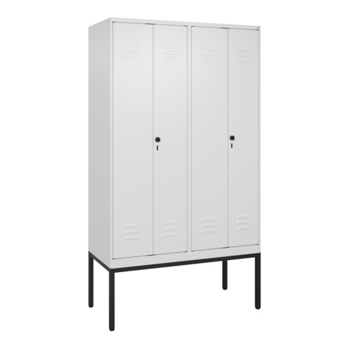 C+P Schwarz-Weiß-Spind Classic PLUS, Gestell, 4 Abteile, 2120x1200x500mm, 9016/9 Front RAL 9016 Verkehrsweiß Verschluss Sicherheits-Drehriegel