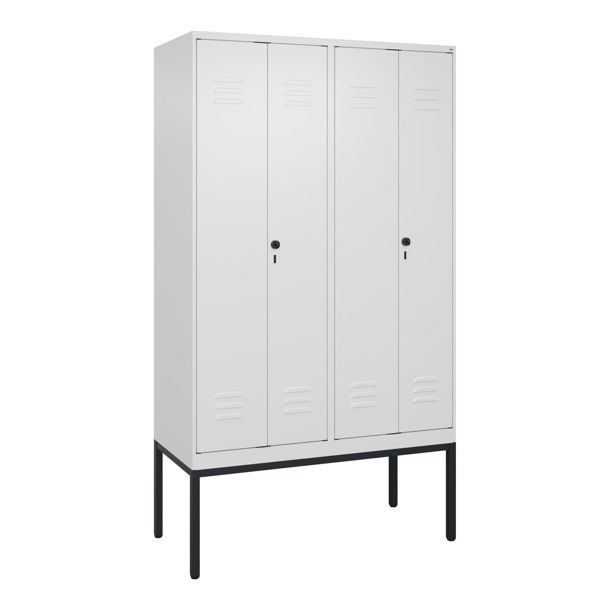 C+P Schwarz-Weiß-Spind Classic PLUS, Gestell, 4 Abteile, 2120x1200x500mm, 9016/9 Front RAL 9016 Verkehrsweiß Verschluss Sicherheits-Drehriegel ; C + P