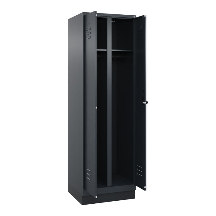 C+P Schwarz-Weiß-Spind Classic PLUS, Sockel, 2 Abteile, 1950x600x500mm, 7016/701 Front RAL 7016 Anthrazitgrau Verschluss Sicherheits-Drehriegel