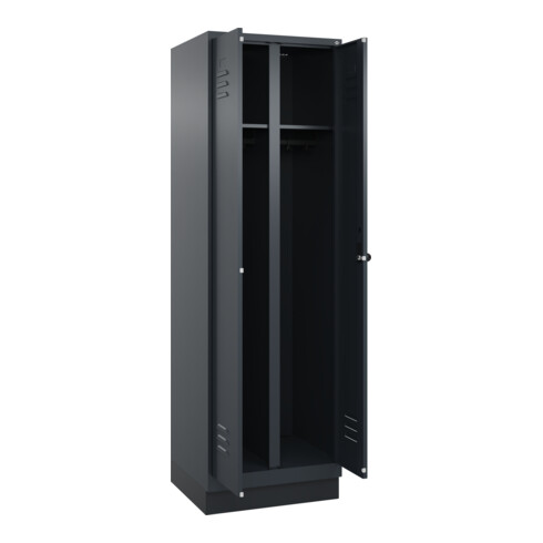 C+P Schwarz-Weiß-Spind Classic PLUS, Sockel, 2 Abteile, 1950x600x500mm, 7016/701 Front RAL 7016 Anthrazitgrau Verschluss Sicherheits-Drehriegel
